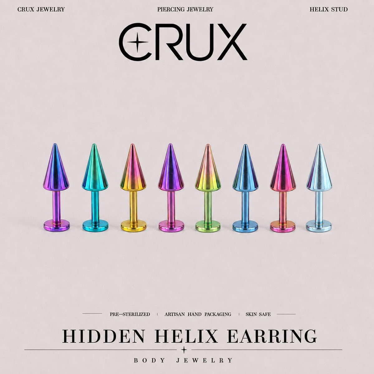 Colorful Spike Stud hidden helix jewelry