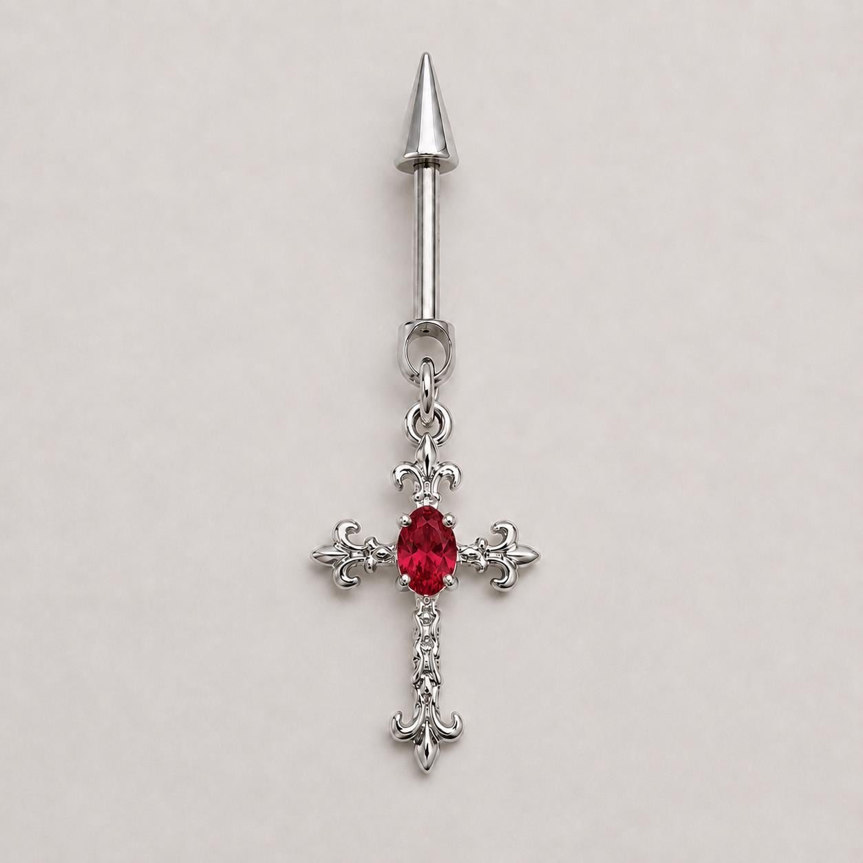 Gothic CZ Cross Dangle Crimson Oath detail 7
