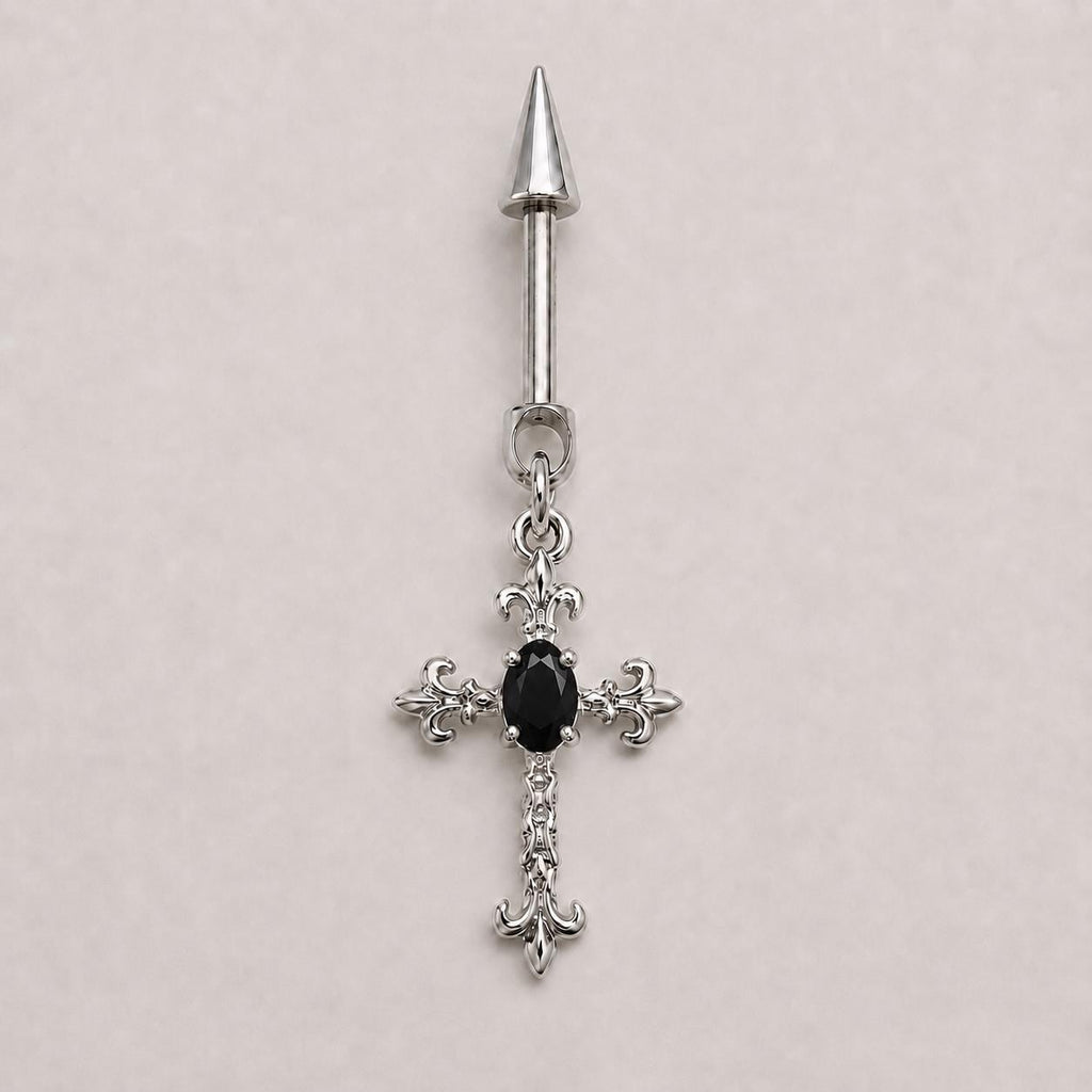 Gothic CZ Cross Dangle Black Omen detail 9