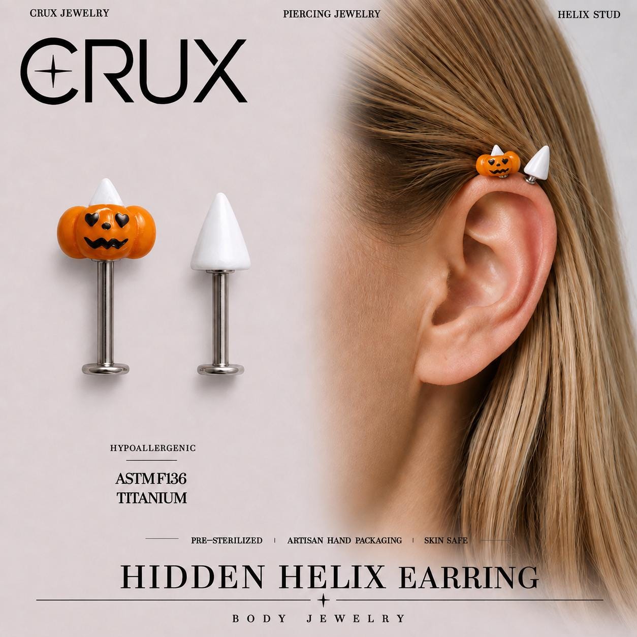 Halloween Pumpkin & Spike Set hidden helix jewelry