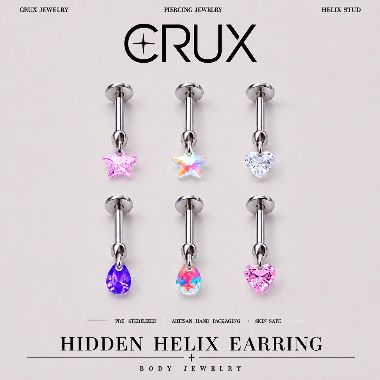 Crystal Dangle Stud hidden helix jewelry