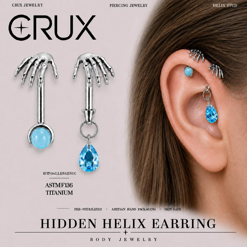Skeleton Hand Crystal Barbell hidden helix jewelry