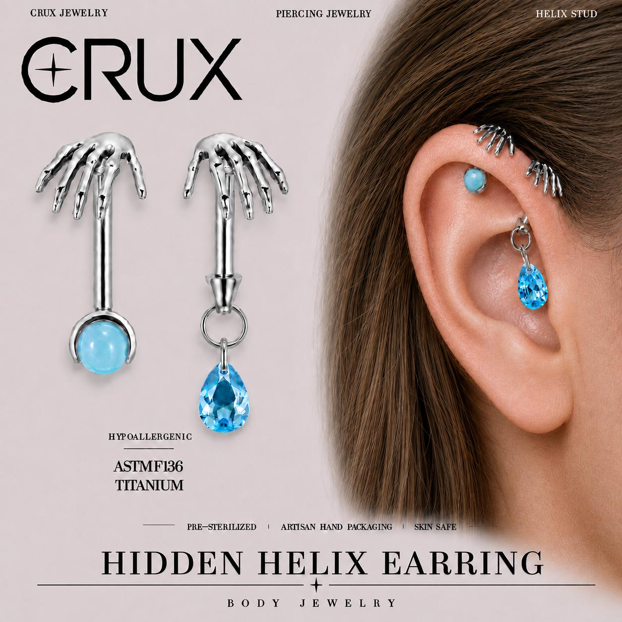 Skeleton Hand Crystal Barbell hidden helix jewelry