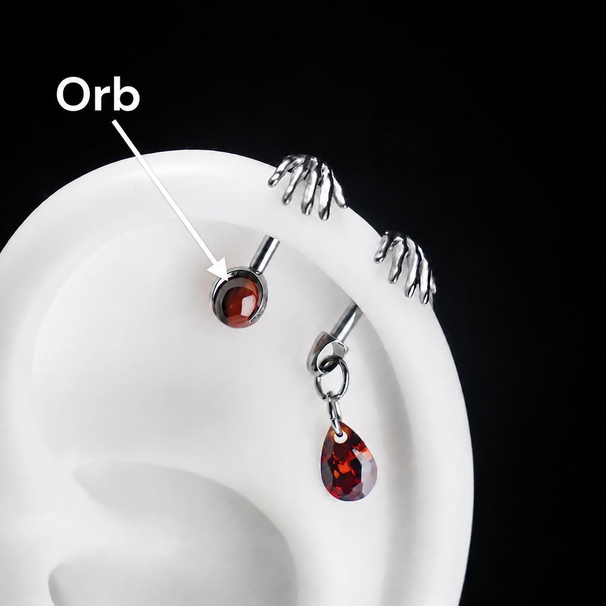 Skeleton Hand Crystal Barbell Orb｜Crimson Flame detail 4
