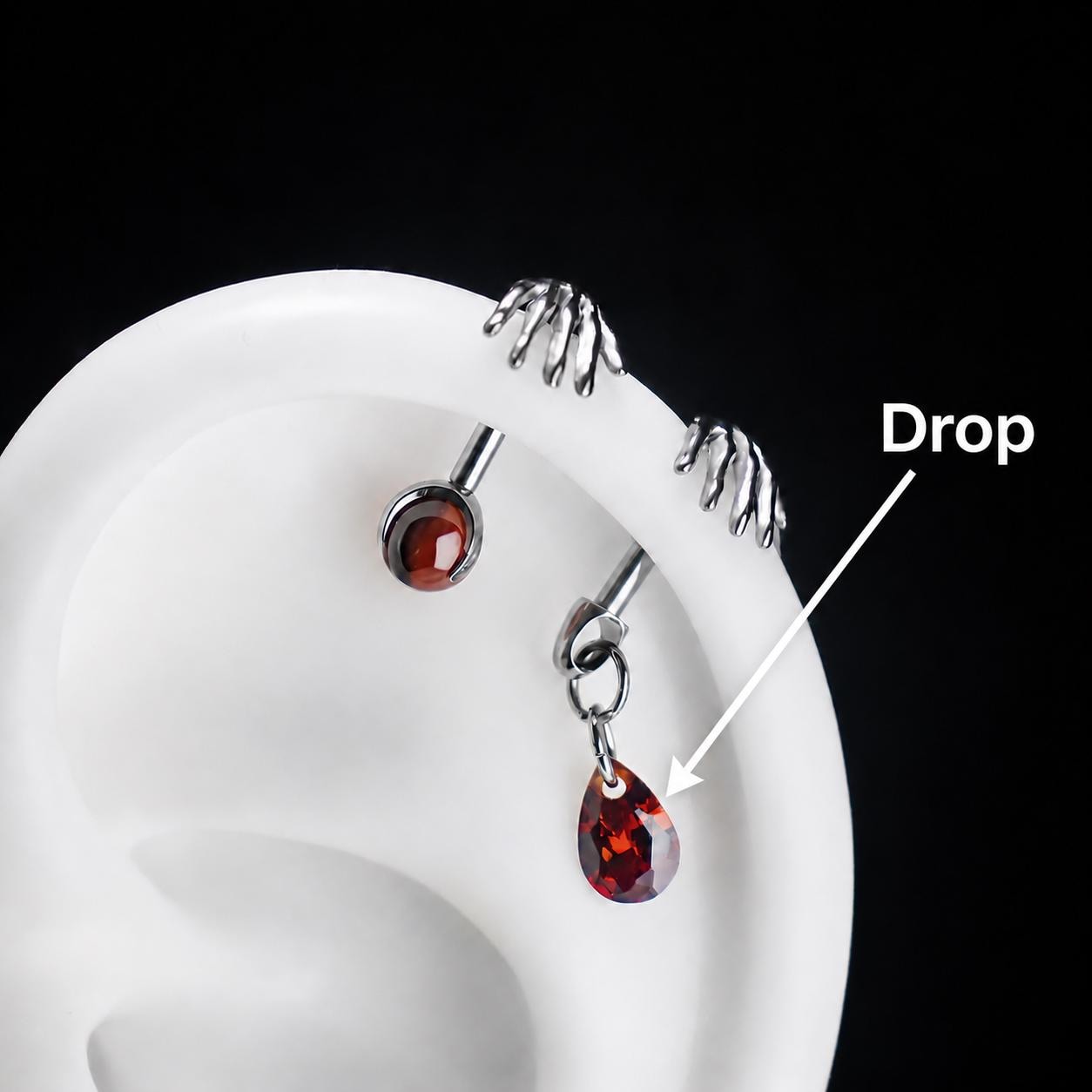 Skeleton Hand Crystal Barbell Drop｜Crimson Flame detail 5