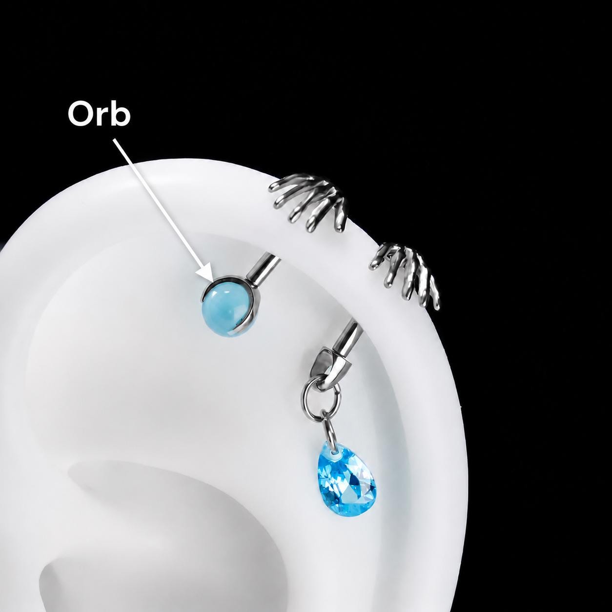 Skeleton Hand Crystal Barbell detail 6