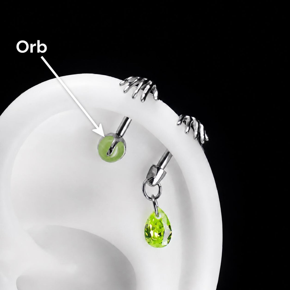 Skeleton Hand Crystal Barbell Orb｜Lime Spark detail 12