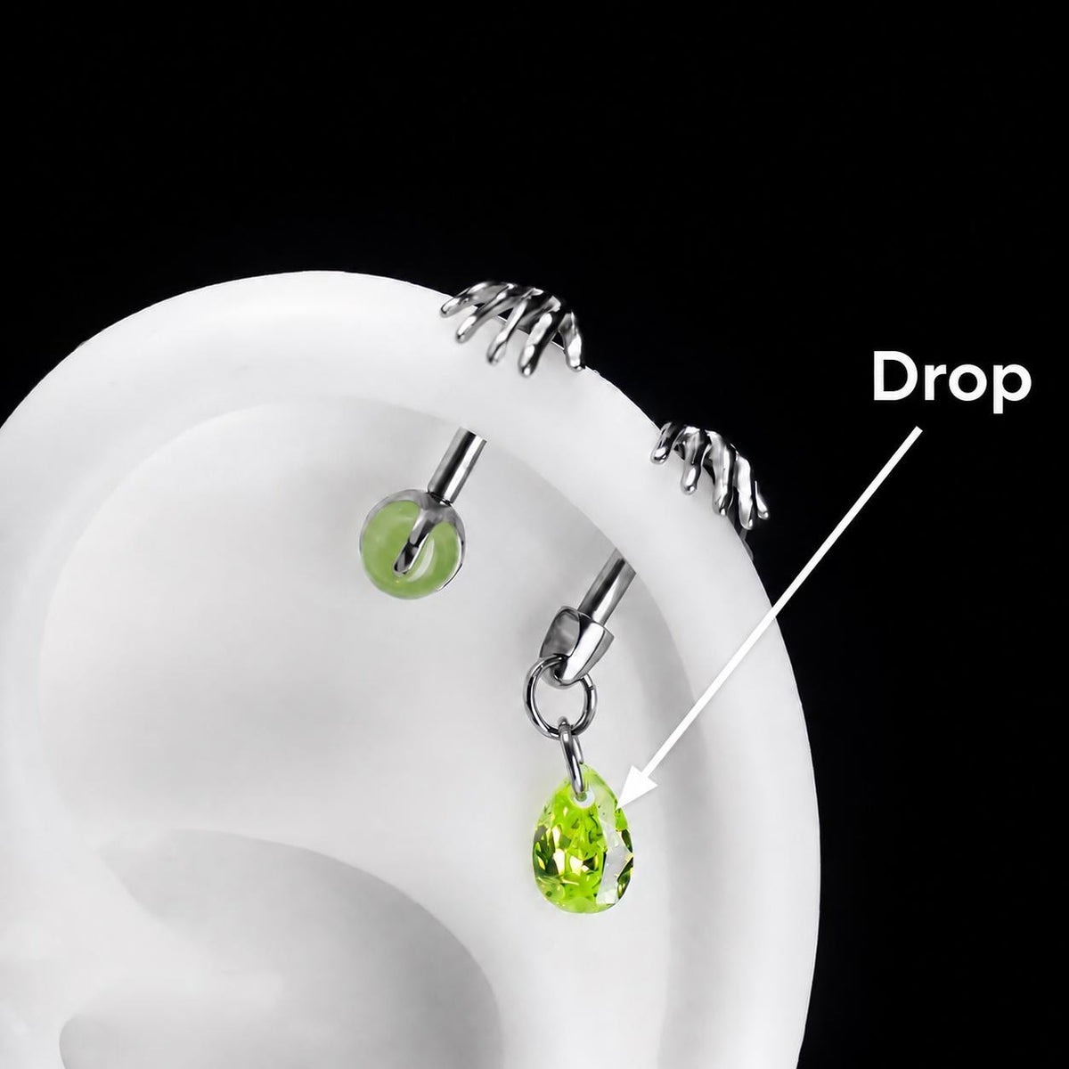 Skeleton Hand Crystal Barbell Drop｜Lime Spark detail 13