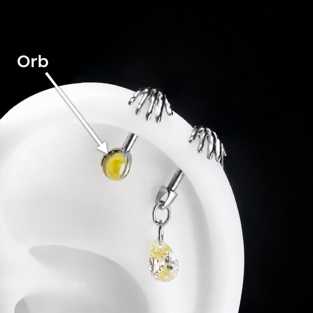 Skeleton Hand Crystal Barbell Orb｜Golden Glow detail 14