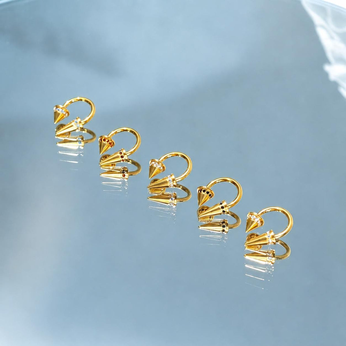 Asymmetrical Crystal Spike Titanium Horseshoe Ring detail 3