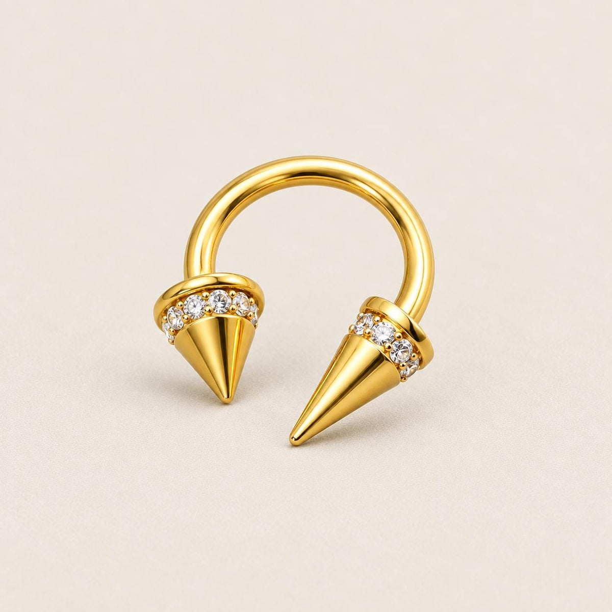 Asymmetrical Crystal Spike Titanium Horseshoe Ring detail 10