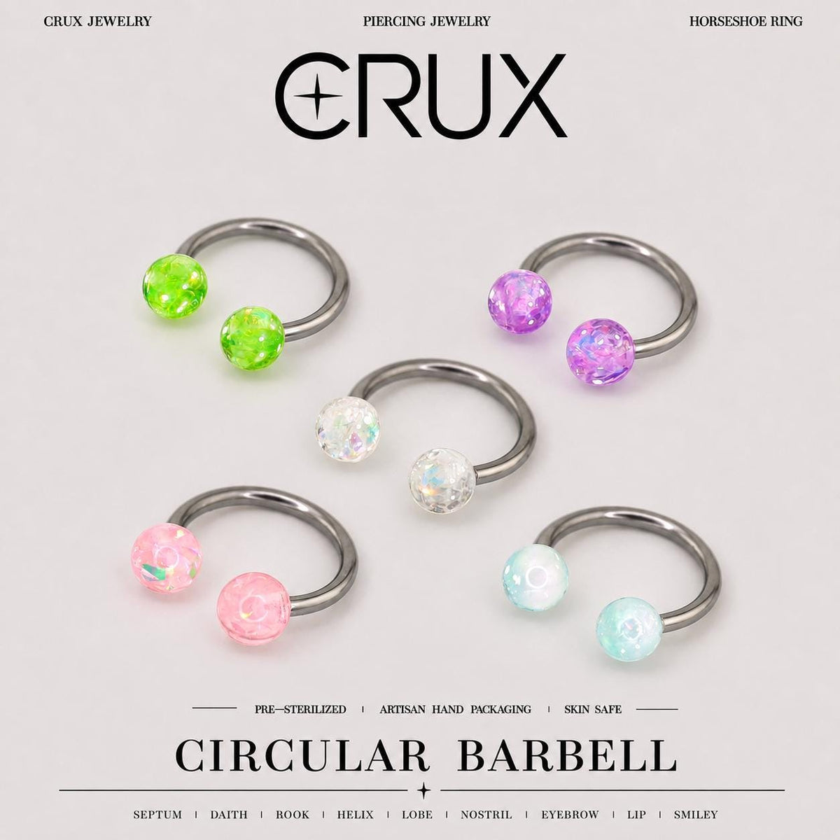 Resin Ball Titanium Horseshoe Ring