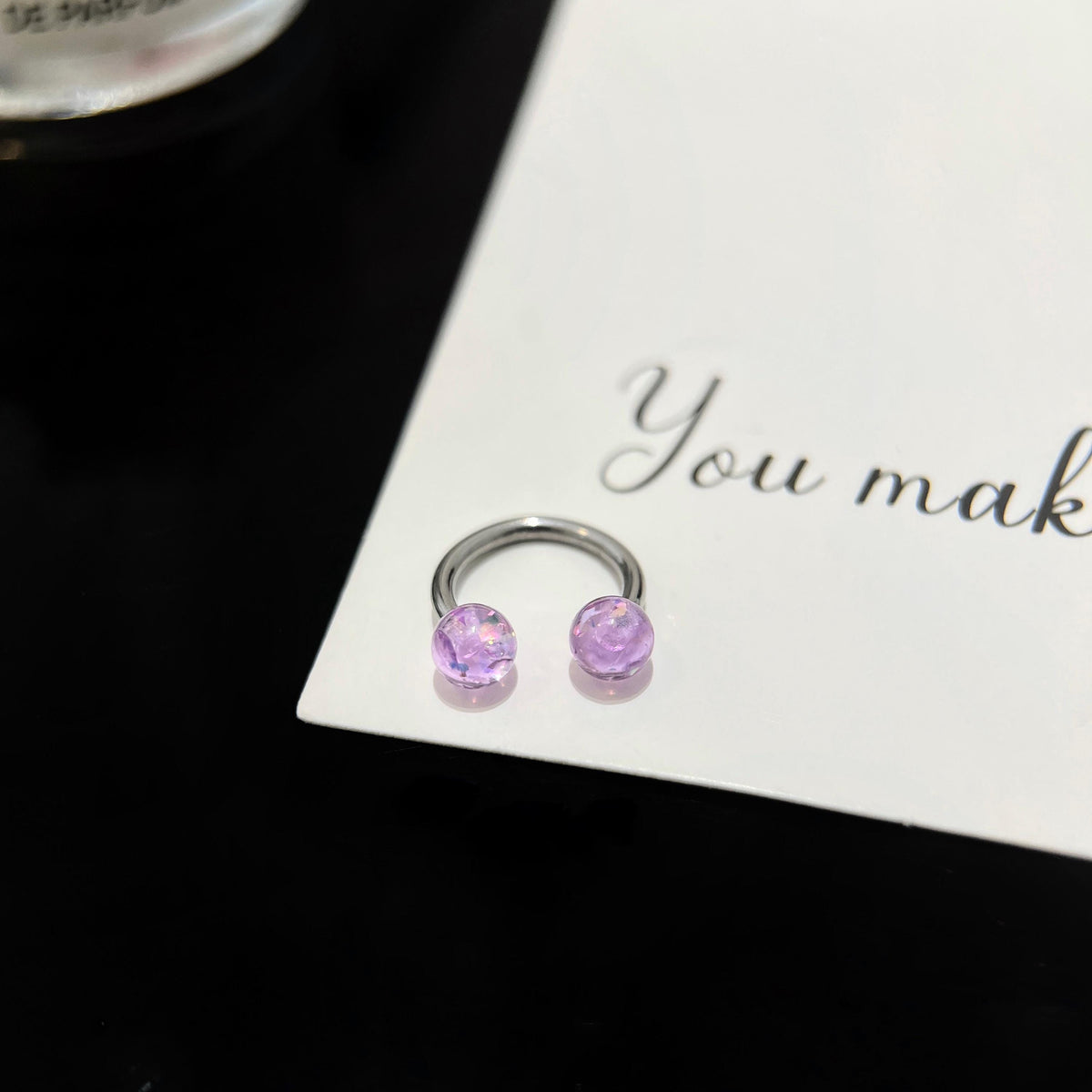 Resin Ball Titanium Horseshoe Ring detail 4