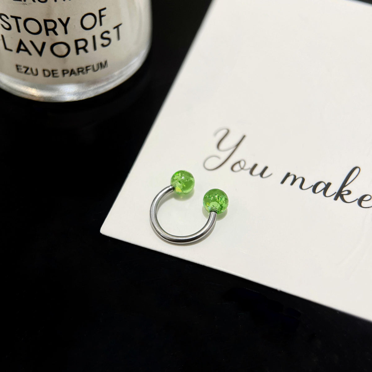 Resin Ball Titanium Horseshoe Ring detail 5