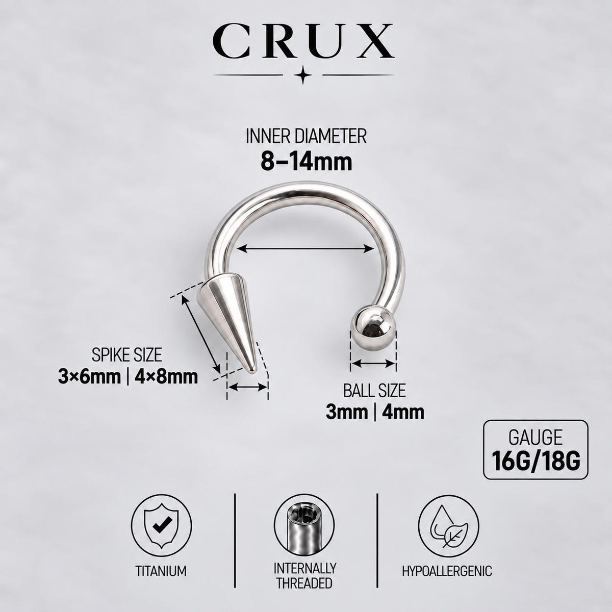 Spike & Ball Titanium Horseshoe Ring detail 13