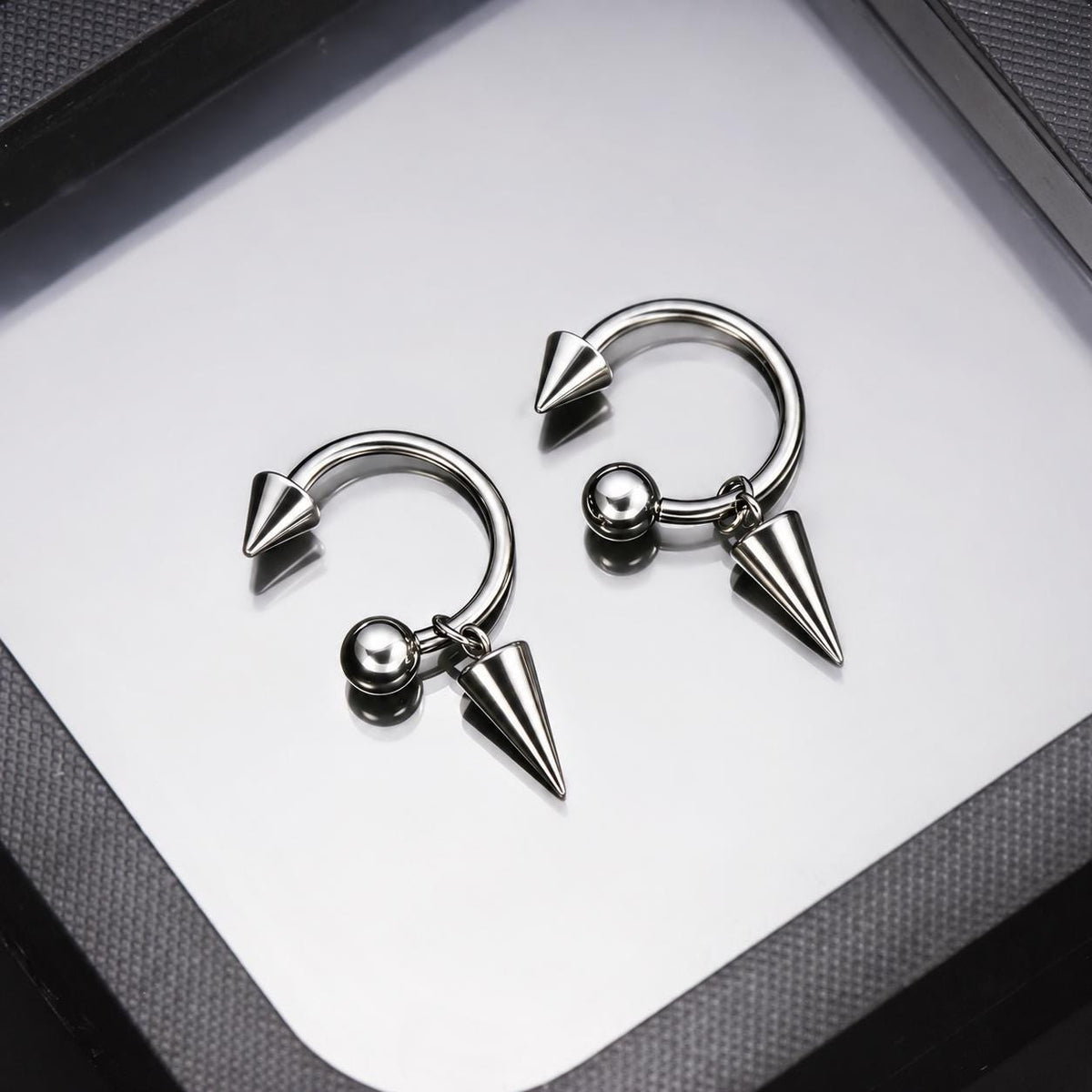 Dangle Spike Titanium Horseshoe Ring detail 4