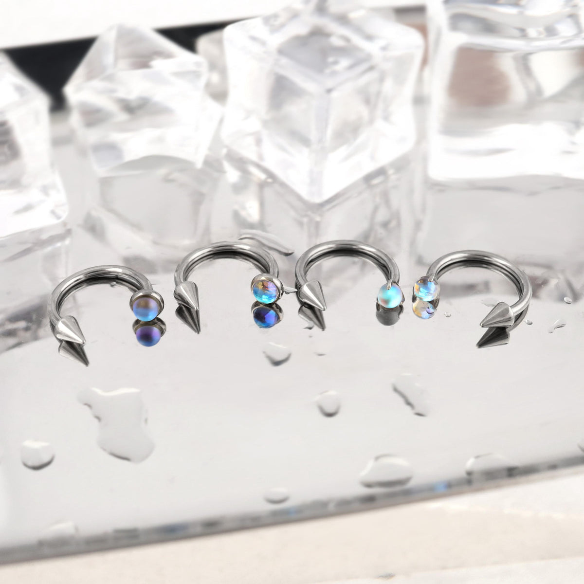 Moonstone Spike Titanium Horseshoe Ring detail 4