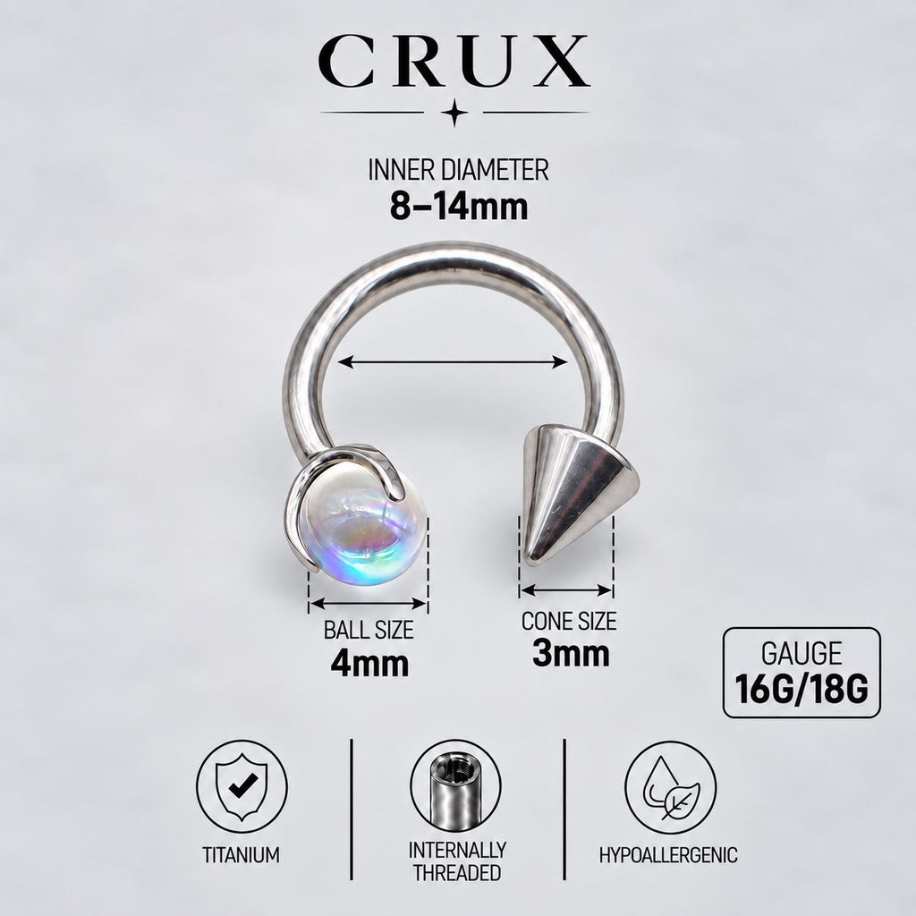 Moonstone Spike Titanium Horseshoe Ring detail 10