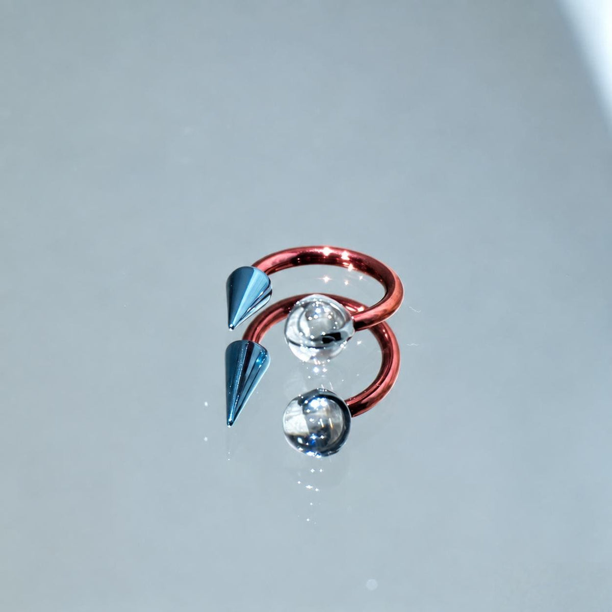 Crystal Ball Spike Titanium Horseshoe Ring detail 5