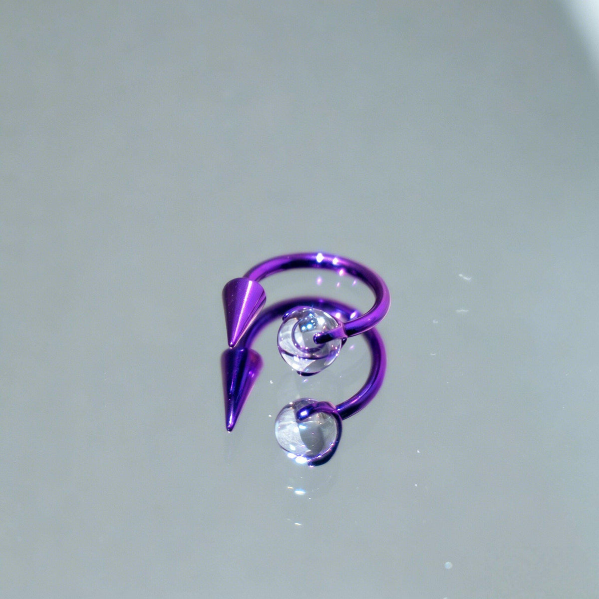 Crystal Ball Spike Titanium Horseshoe Ring detail 10