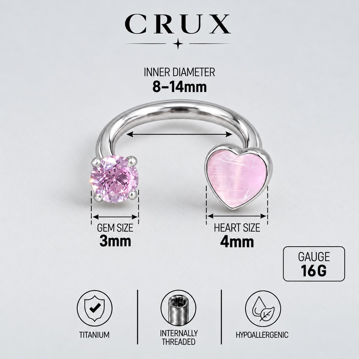 Sweetheart Crystal Titanium Horseshoe Ring detail 13