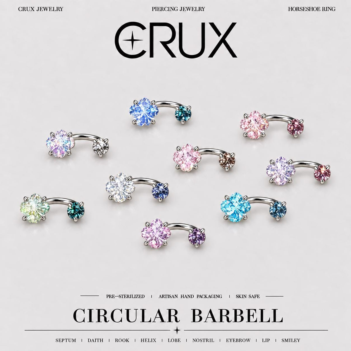 Fairycore Flower Crystal Titanium Horseshoe Ring