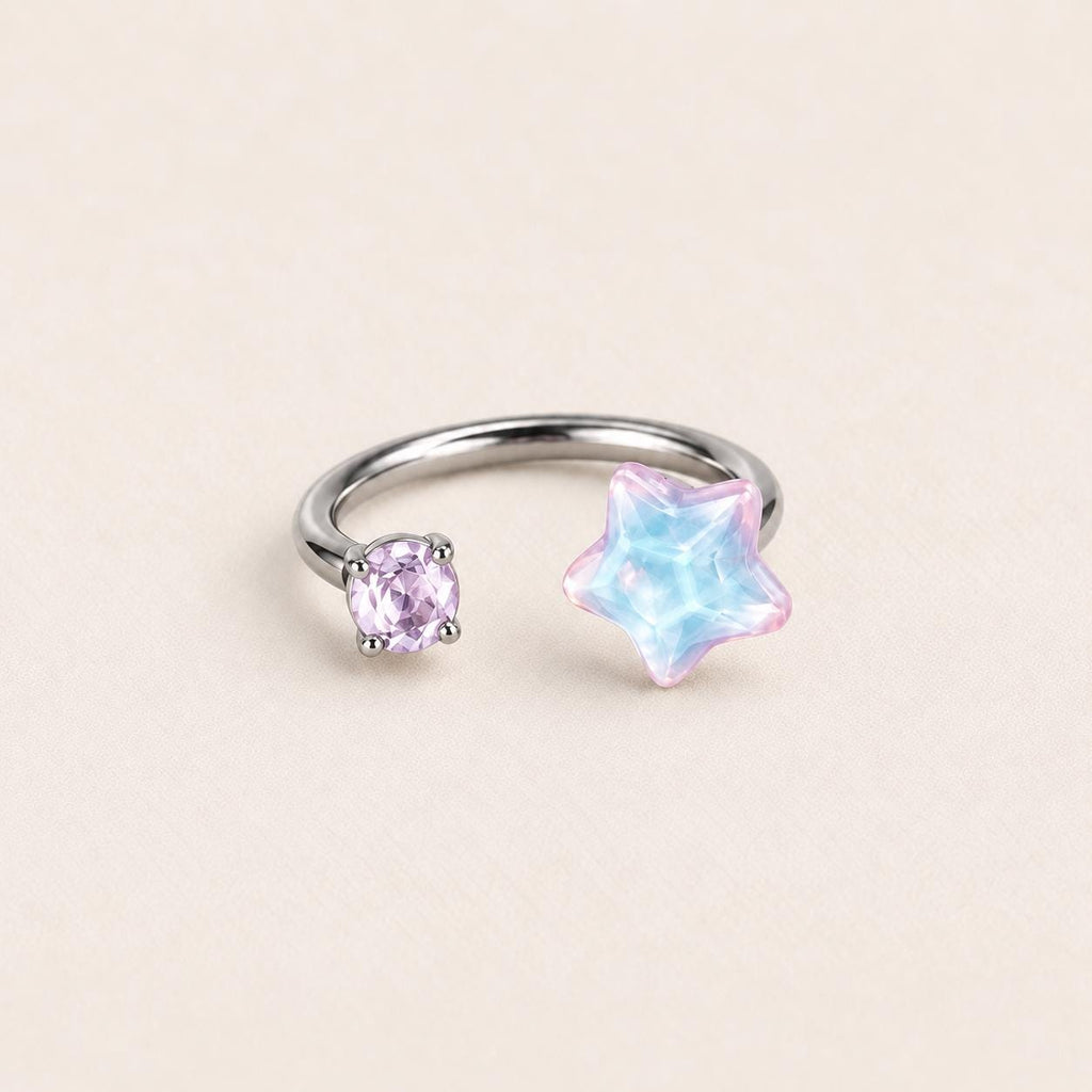 Crystal Star Titanium Horseshoe Ring detail 7