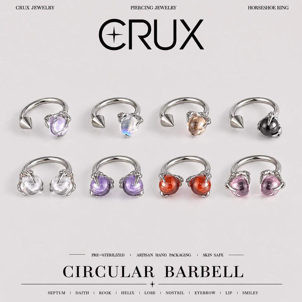 Dragon Claw Gem & Spike Titanium Horseshoe Ring
