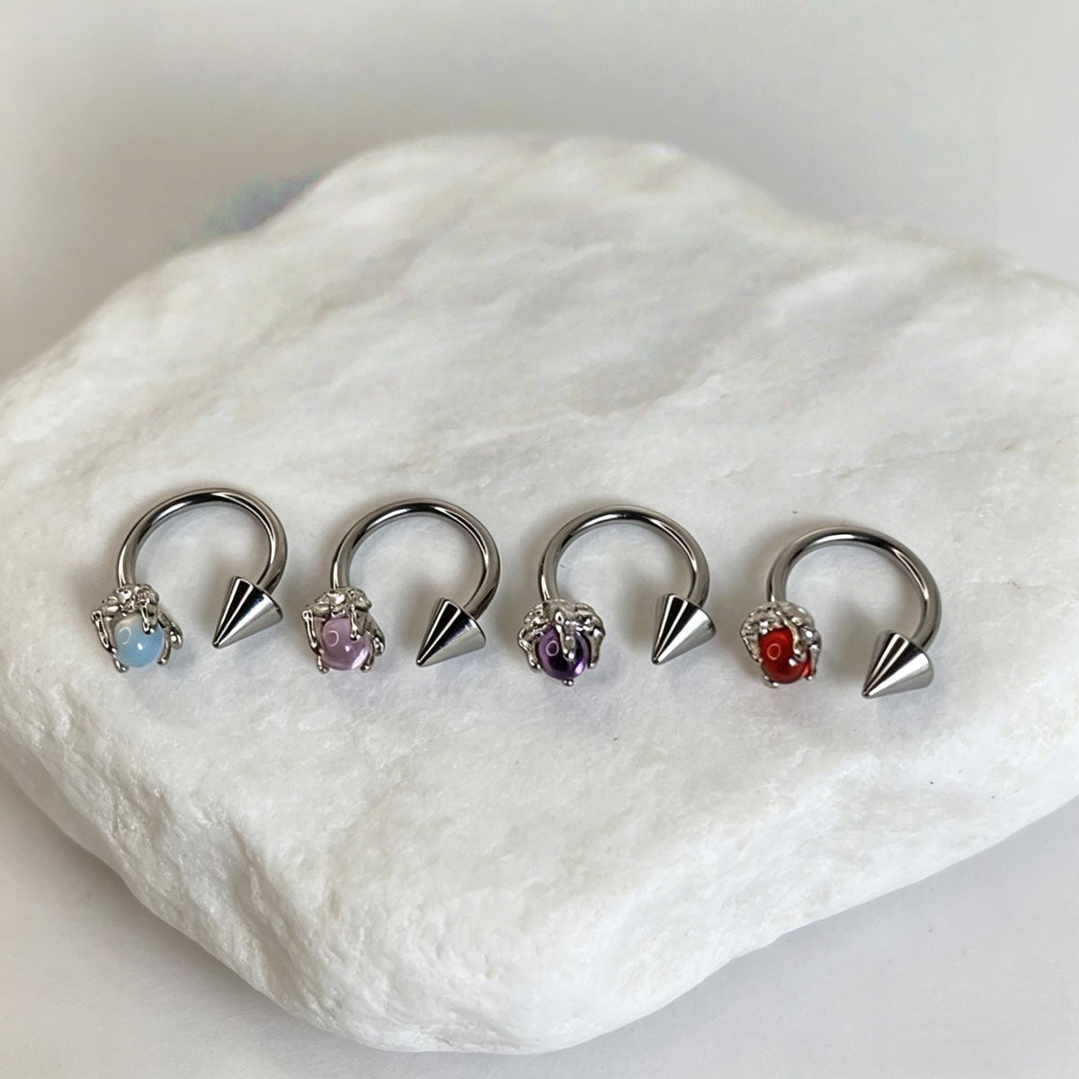Dragon Claw Gem & Spike Titanium Horseshoe Ring detail 4