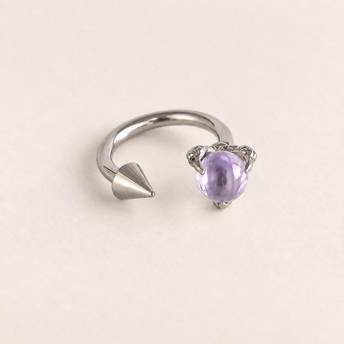 Dragon Claw Gem & Spike Titanium Horseshoe Ring detail 5