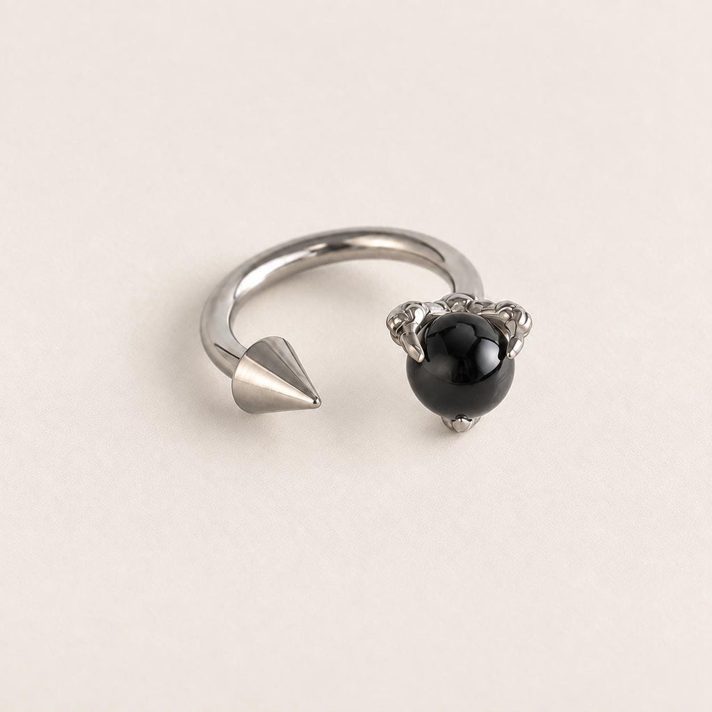 Dragon Claw Gem & Spike Titanium Horseshoe Ring detail 6