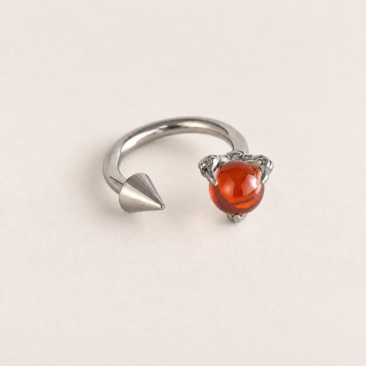 Dragon Claw Gem & Spike Titanium Horseshoe Ring detail 7
