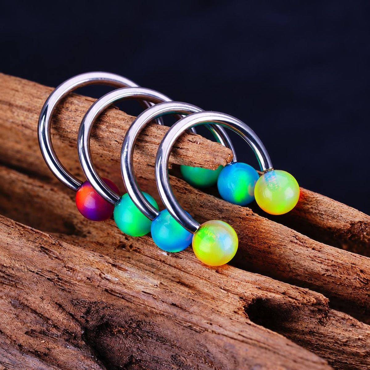 Opal Ball Titanium Horseshoe Ring detail 4