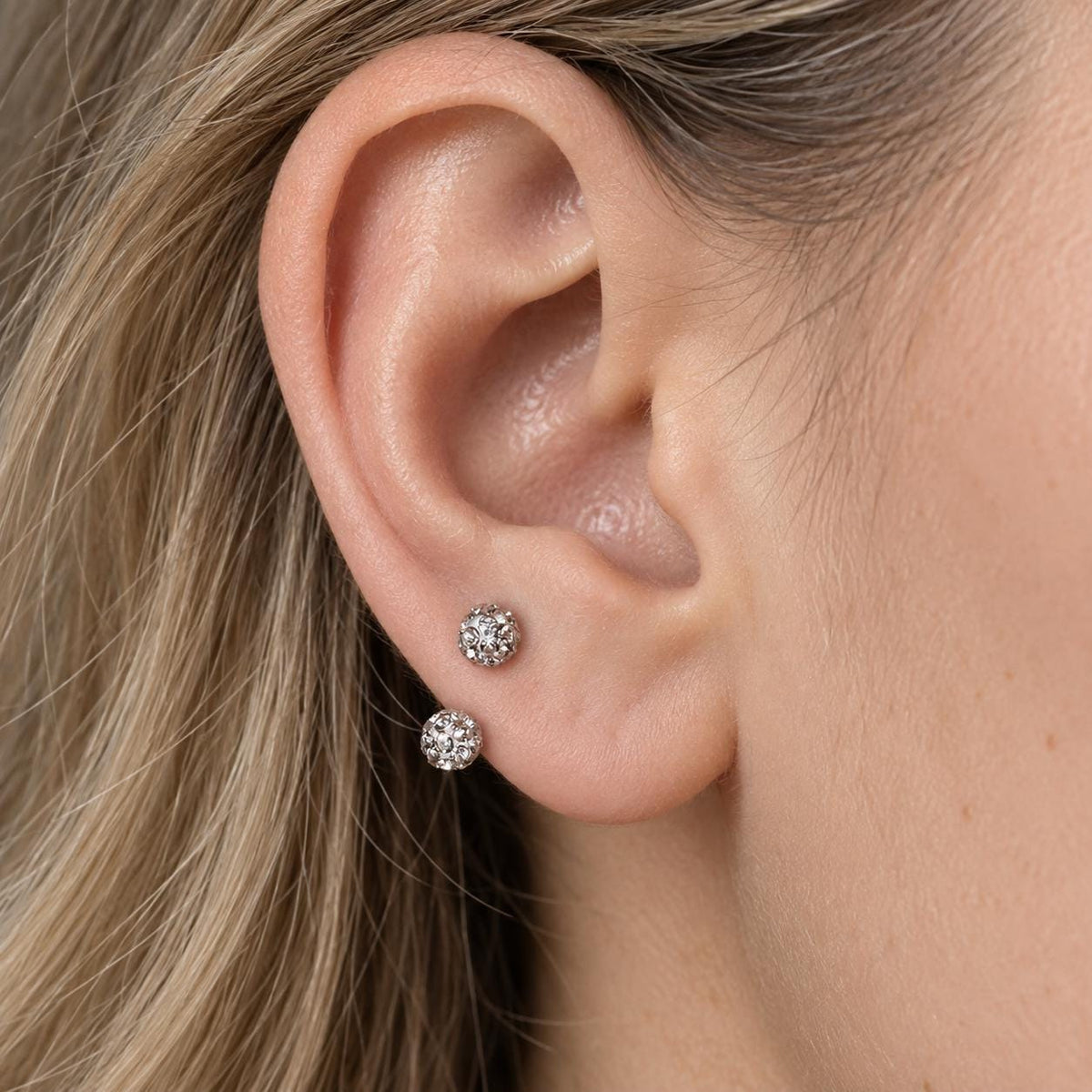 Pave Crystal Ball Titanium Horseshoe Ring detail 3