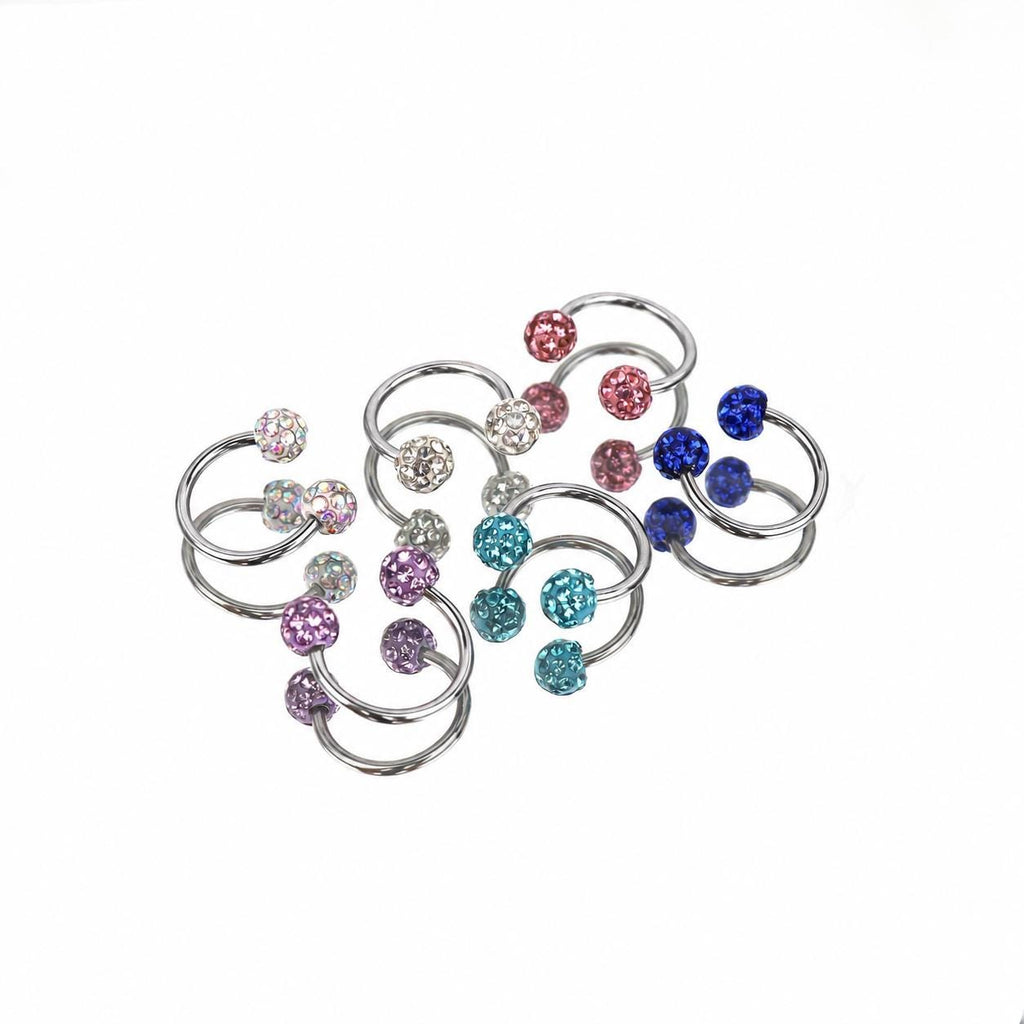 Pave Crystal Ball Titanium Horseshoe Ring detail 5