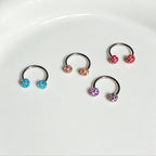 Pave Crystal Ball Titanium Horseshoe Ring detail 7