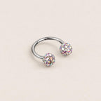 Pave Crystal Ball Titanium Horseshoe Ring detail 8