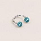 Pave Crystal Ball Titanium Horseshoe Ring detail 9