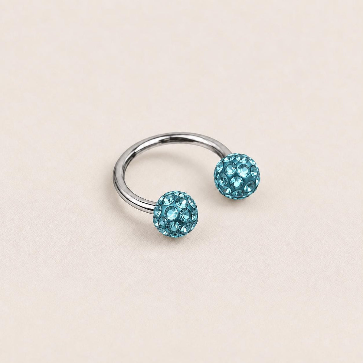 Pave Crystal Ball Titanium Horseshoe Ring detail 9