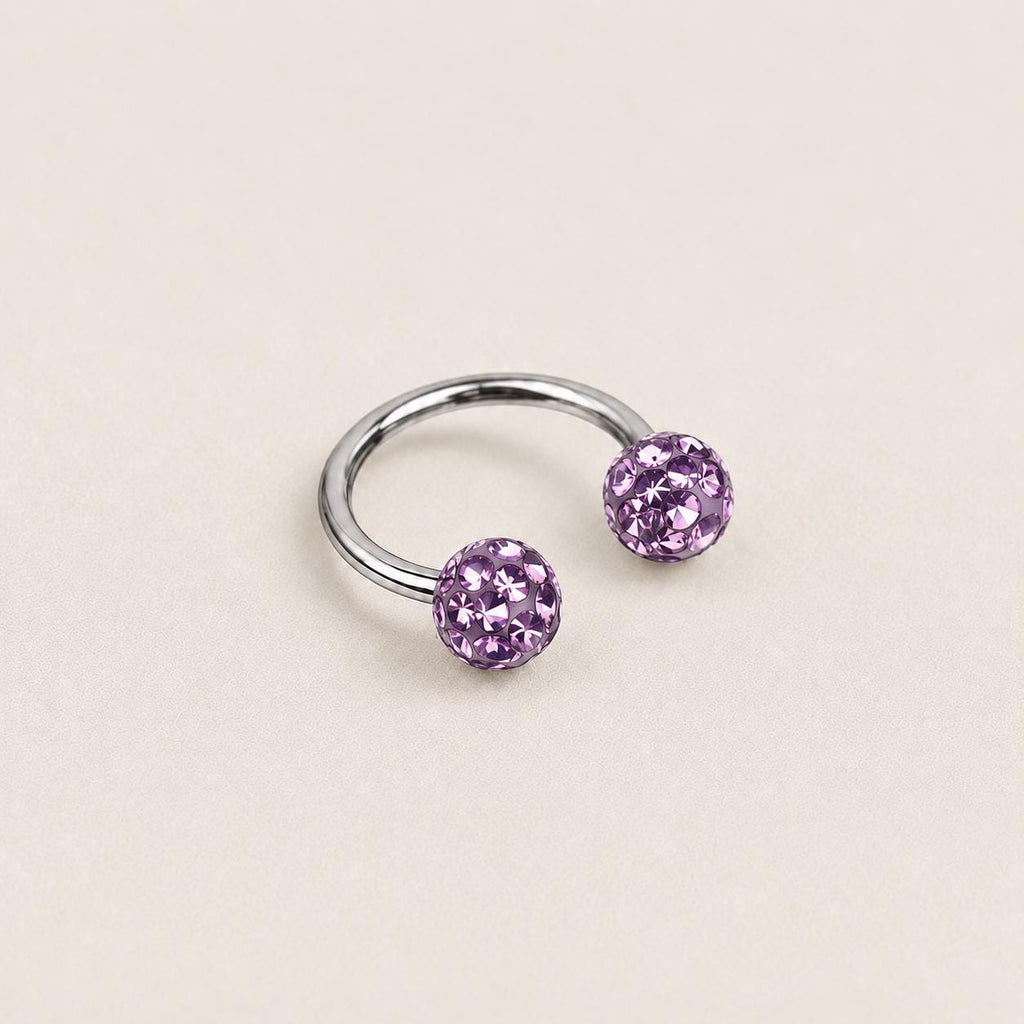 Pave Crystal Ball Titanium Horseshoe Ring detail 10