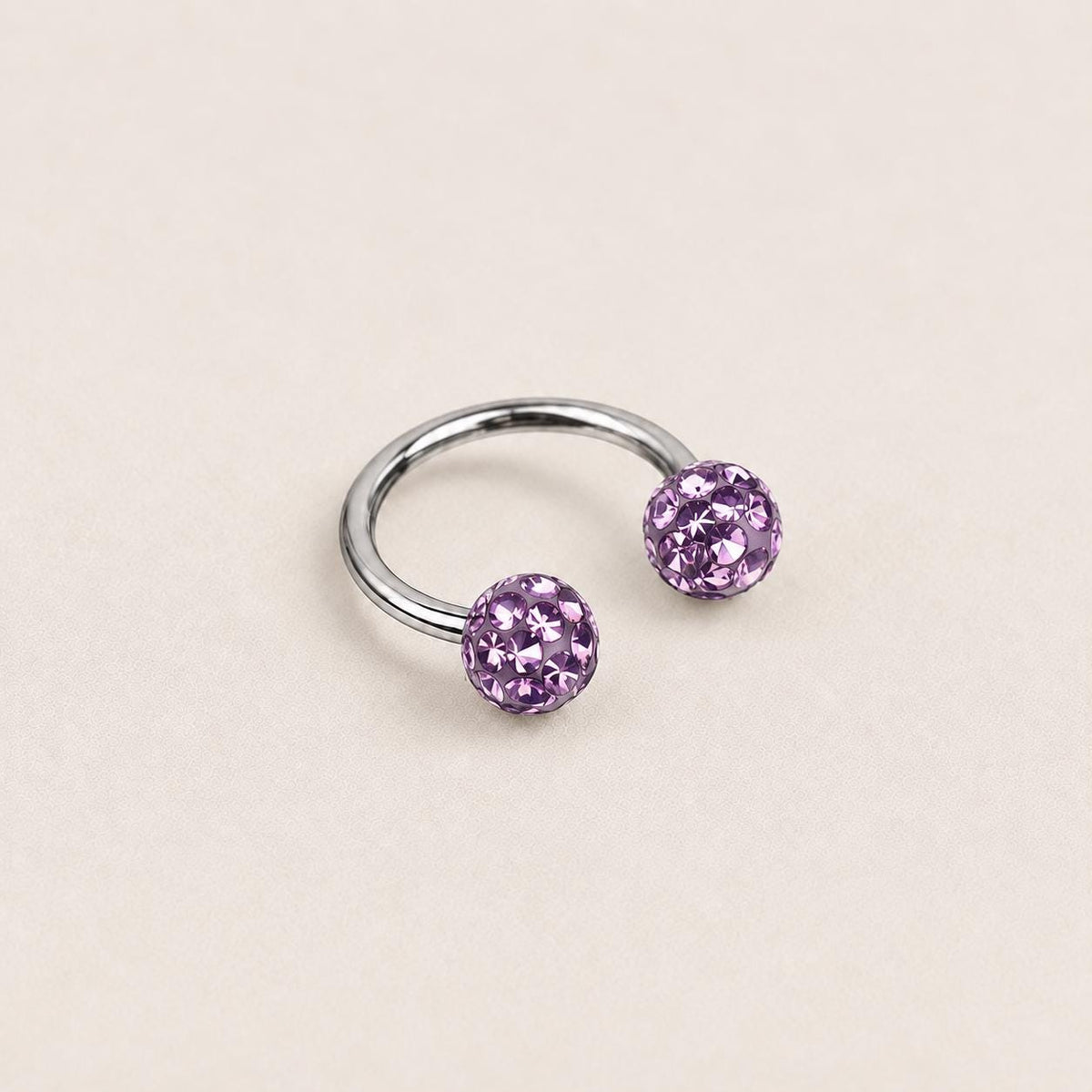 Pave Crystal Ball Titanium Horseshoe Ring detail 10