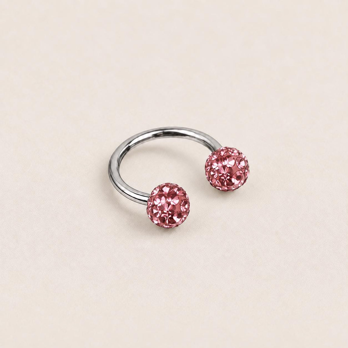 Pave Crystal Ball Titanium Horseshoe Ring detail 11