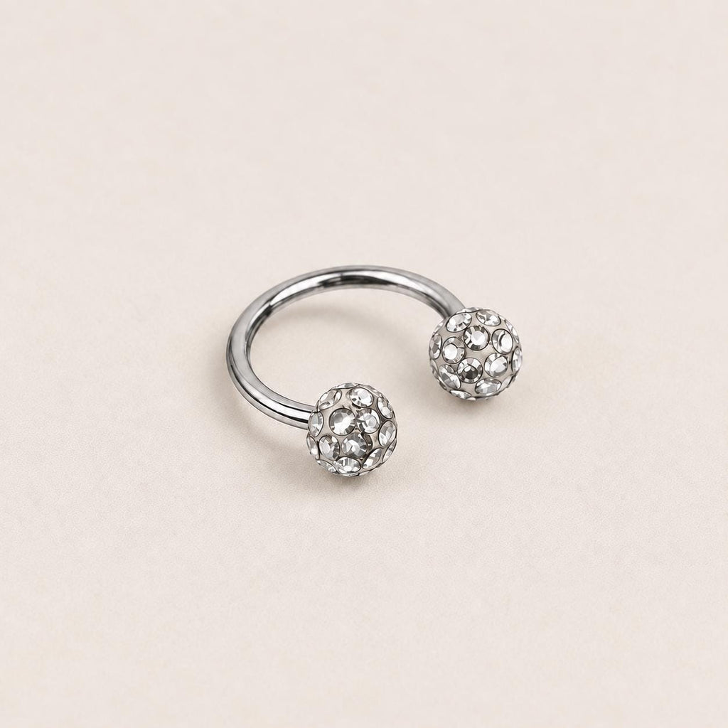 Pave Crystal Ball Titanium Horseshoe Ring detail 12