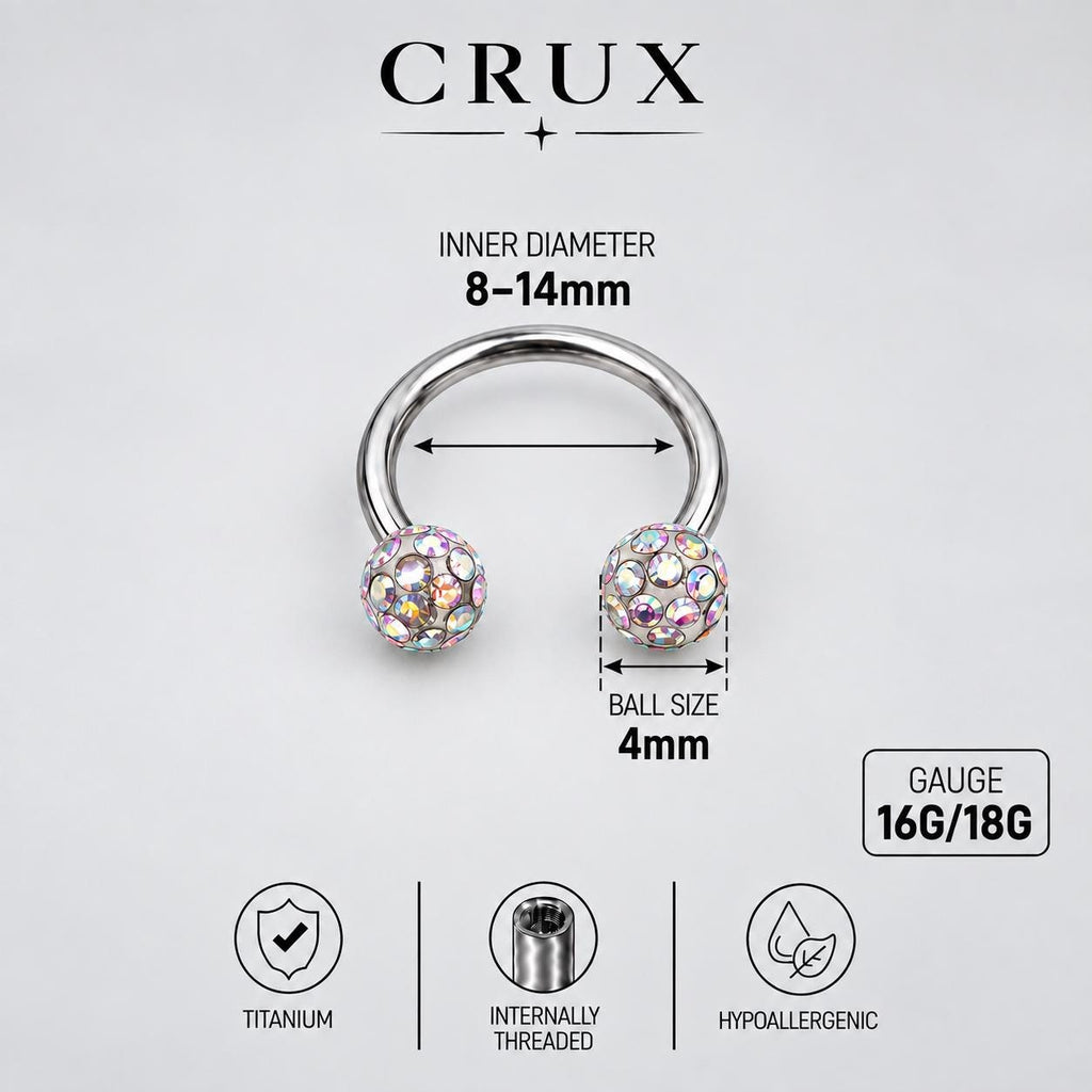Pave Crystal Ball Titanium Horseshoe Ring detail 14