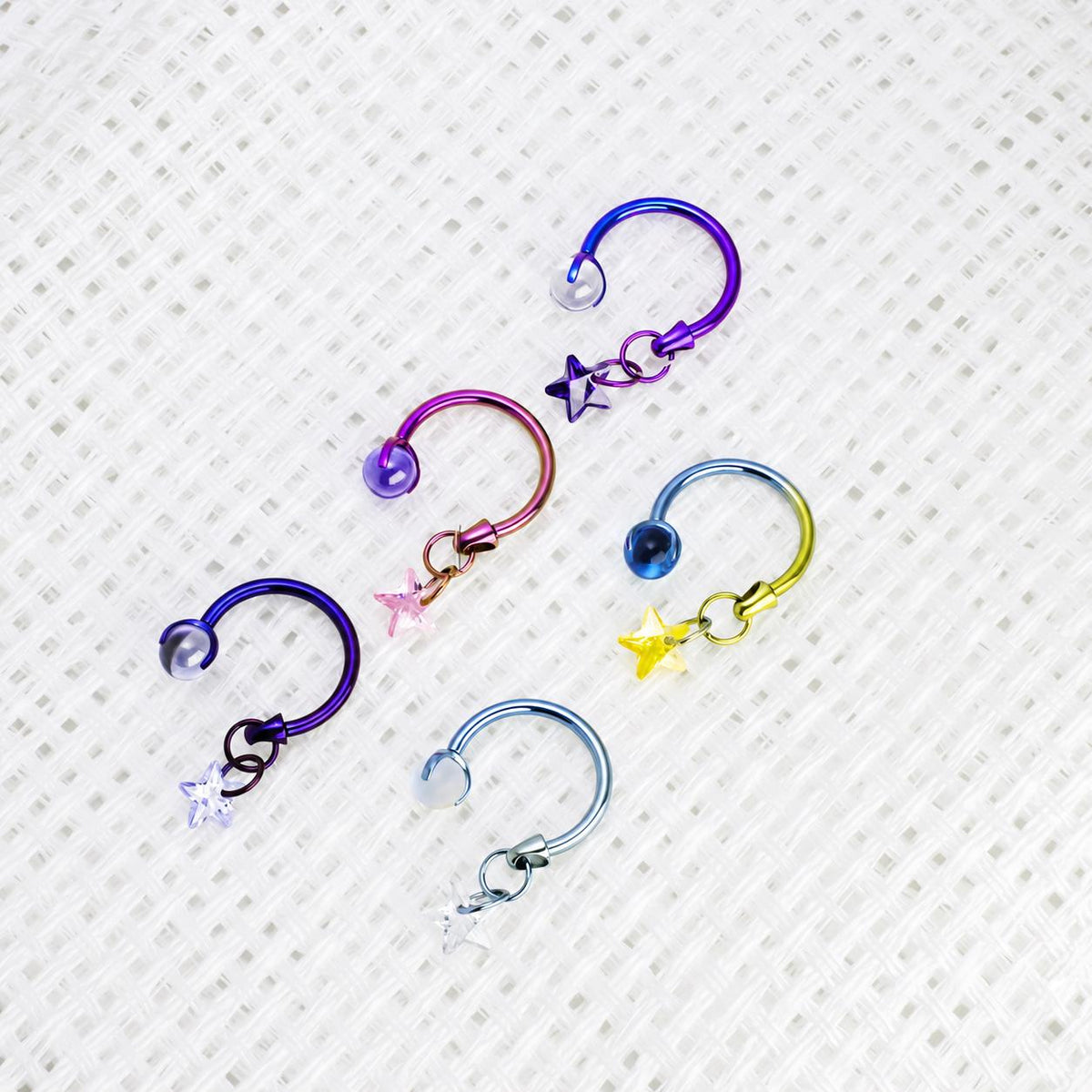 Celestial Dangle Star Titanium Horseshoe Ring detail 3