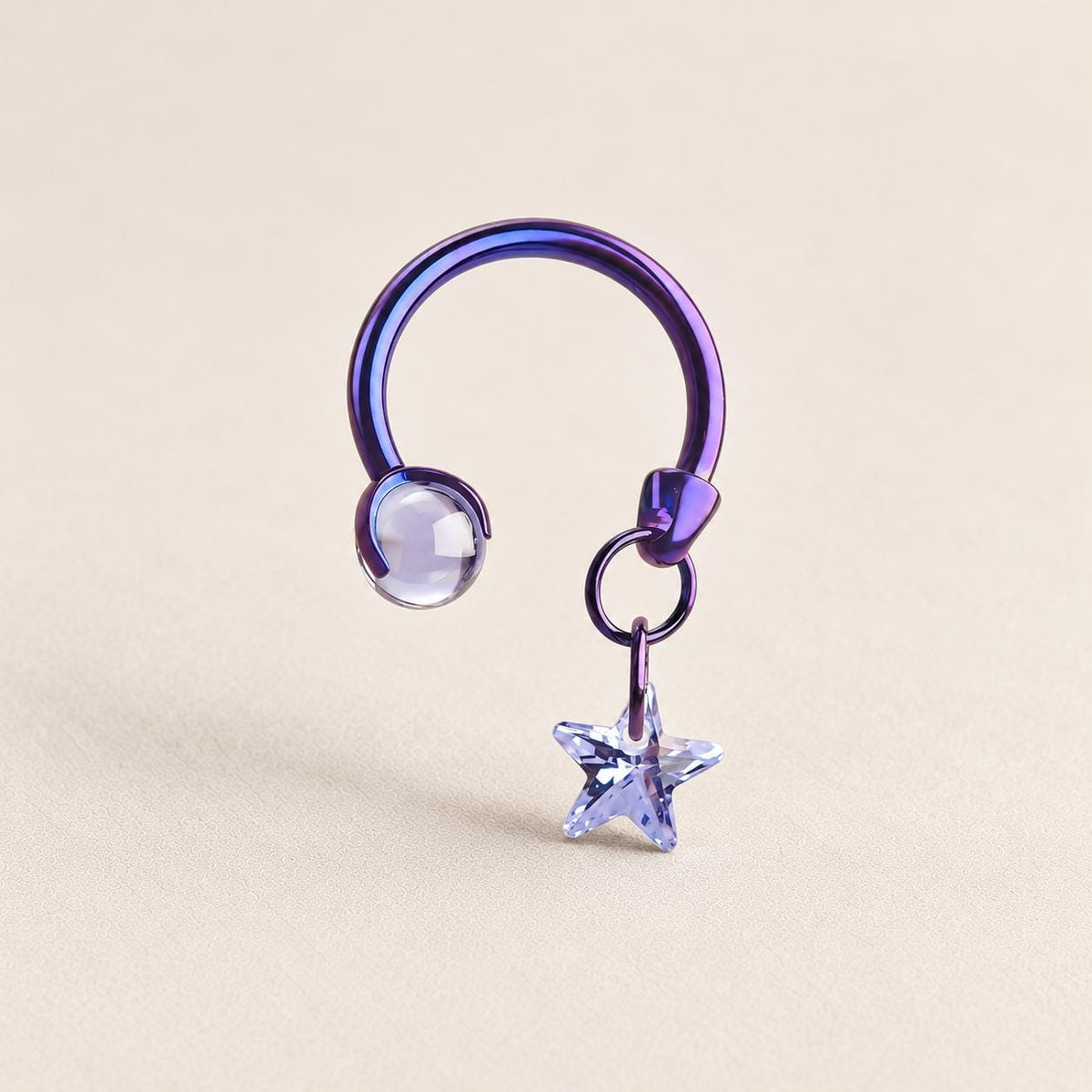 Celestial Dangle Star Titanium Horseshoe Ring detail 8