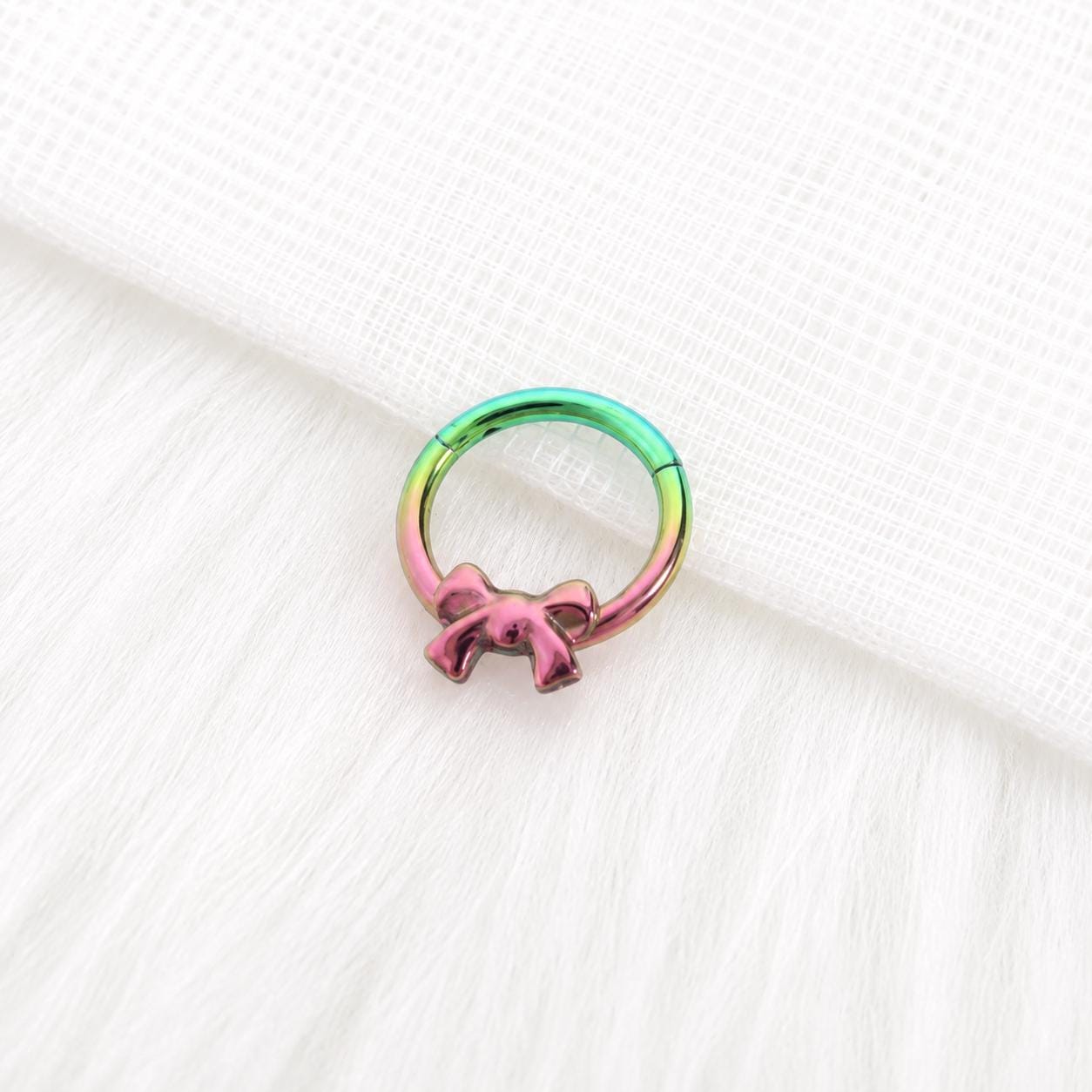 16G Titanium Bow Clicker Ring | Rainbow Hinged Hoop Septum Daith Helix Cartilage Piercing Jewelry Gift for Her Cute Kawaii - Image 7