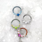 16G 8mm Titanium Crystal Cluster Clicker Ring | Hinged Hoop Septum Daith Helix Cartilage Piercing Jewelry Gift for Her Birthday