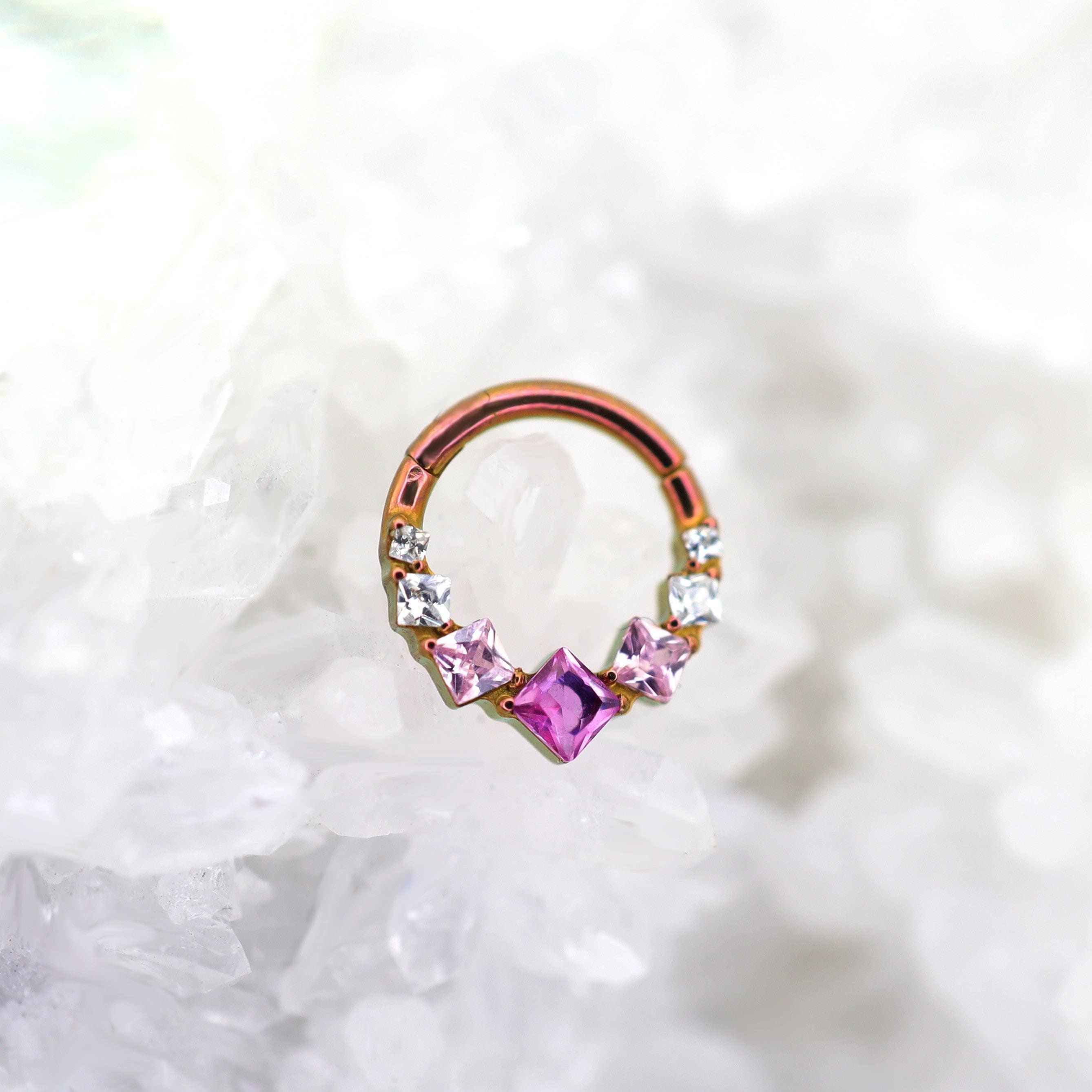 16G 8mm Titanium Crystal Cluster Clicker Ring | Hinged Hoop Septum Daith Helix Cartilage Piercing Jewelry Gift for Her Birthday