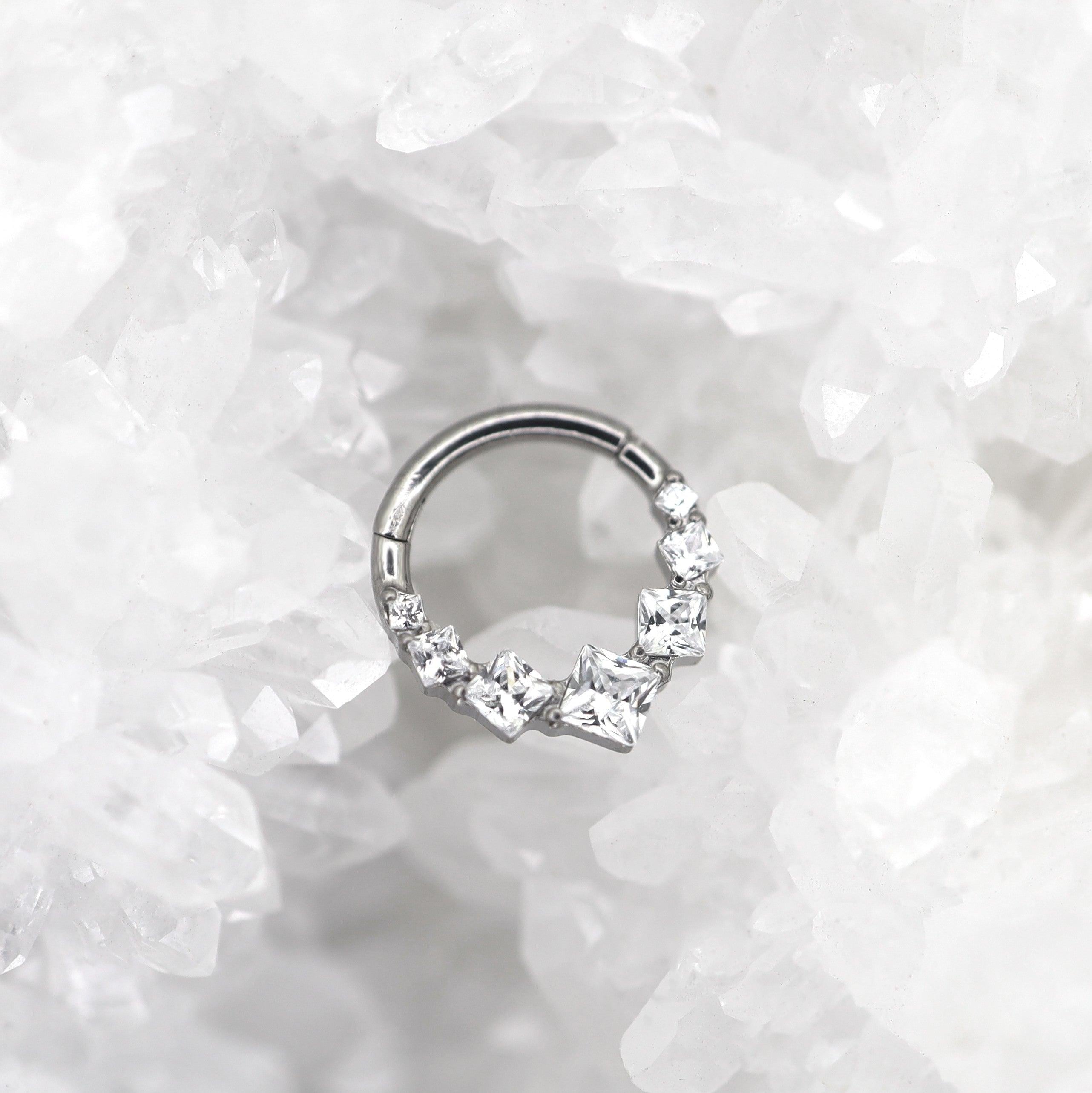 16G 8mm Titanium Crystal Cluster Clicker Ring | Hinged Hoop Septum Daith Helix Cartilage Piercing Jewelry Gift for Her Birthday